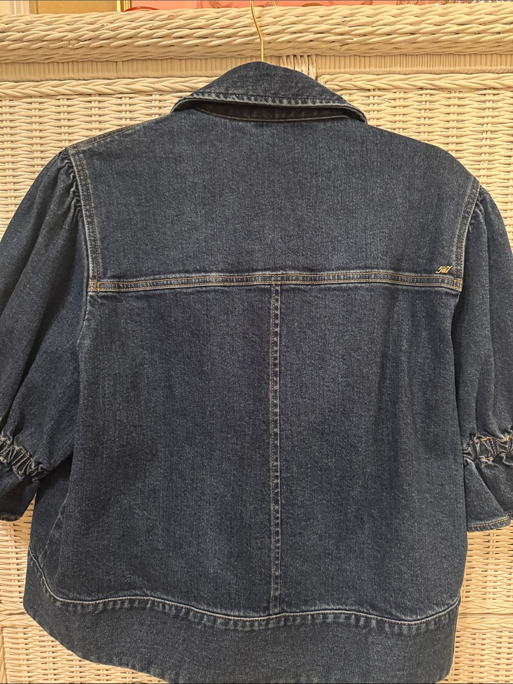 Cinq a Sept Dark Blue Denim Holly Jacket with Puff Sleeves and dual zipper - Picture 5 of 6